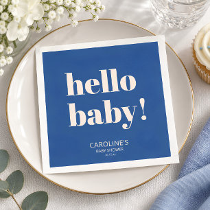 Servilleta De Papel Azul Cobalto Moderno Minimalista Baby Shower Hola