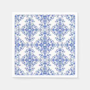 Servilleta De Papel Azul Cobalto y Patrón de Estilo Damask Floral Blan