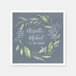 Servilleta De Papel Azul color de agua Eucalyptus Greenery Wreath Boda
