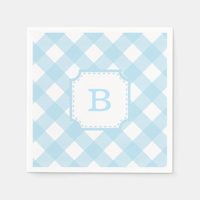 Servilleta de papel azul con estampado de cuadros  (Anverso)