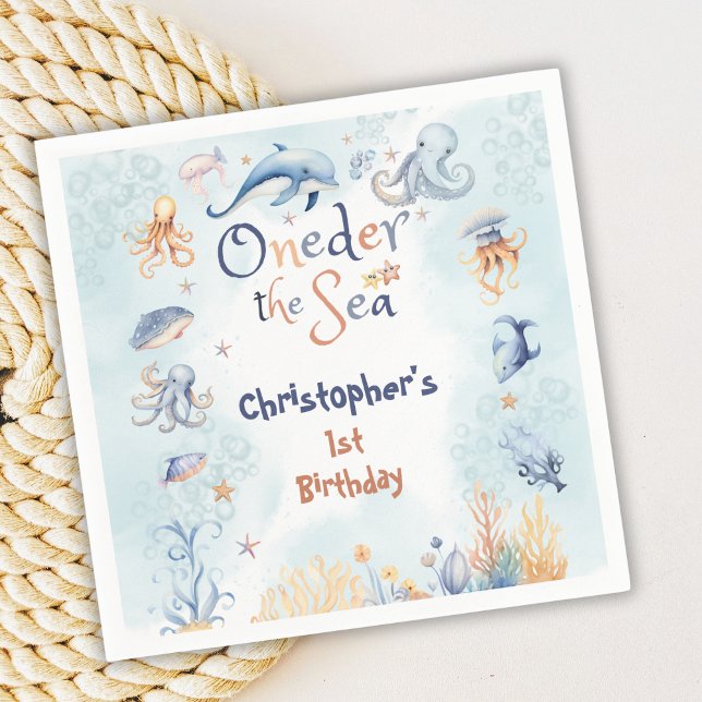 Servilleta De Papel Azul Cumpleaños uno bajo el mar niños (Subido por el creador)