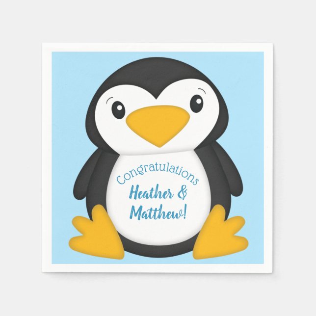 Servilleta De Papel Azul de Baby Shower pingüino (Anverso)