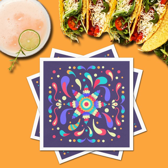 Servilleta De Papel Azul de Fiesta colorido (Colorful Mexican Fiesta Pinata Blue Napkins)