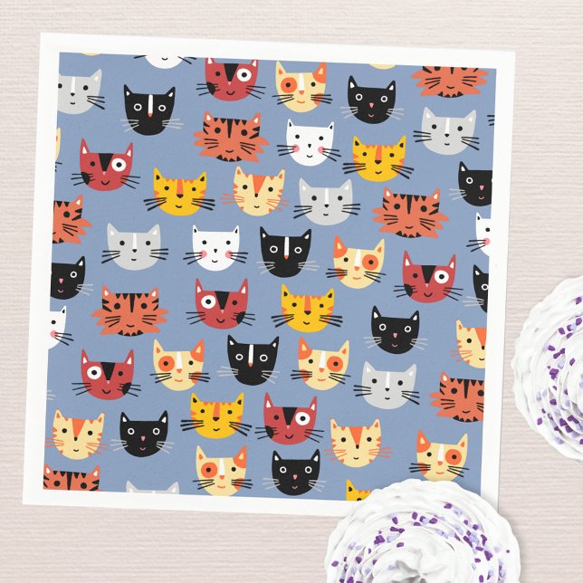 Servilleta De Papel Azul de gato gatito (Cute Kitty Cat blue party paper napkins)