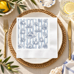 Servilleta De Papel Azul de Moda Costera Rayas Conchas Toile de Jouy