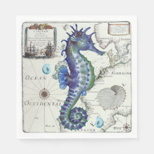 Servilleta De Papel Azul del vintage del mapa del Seahorse