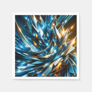 Servilleta De Papel Azul Dorado Futurista Abstracto Metálico Geométric
