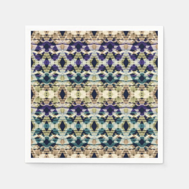 Servilleta De Papel Azul étnico, ikat beige (Anverso)