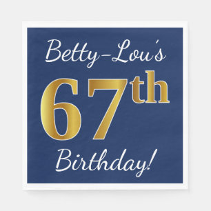 Servilleta De Papel Azul, Faux Gold 67 cumpleaños + Nombre personaliza