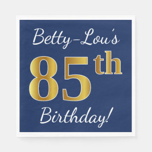 Servilleta De Papel Azul, Faux Gold 85 cumpleaños + Nombre personaliz