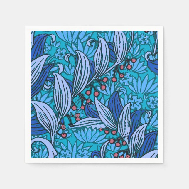 Servilleta De Papel Azul Floral Antiguo Boho Moderno (Anverso)