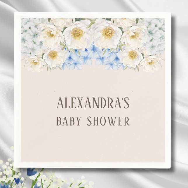 Servilleta De Papel Azul floral blanco Hydrangea Garden Baby Shower (Subido por el creador)