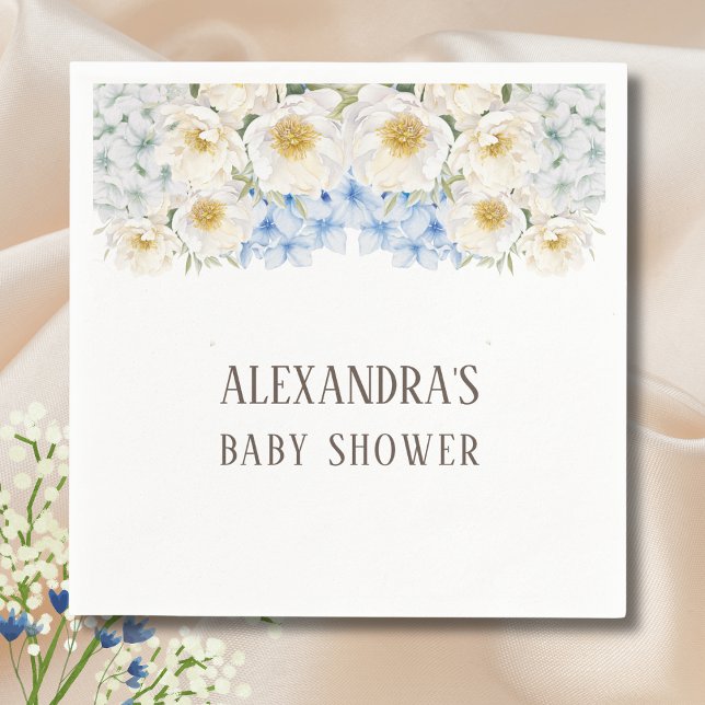 Servilleta De Papel Azul floral blanco Hydrangea Garden Baby Shower (Subido por el creador)