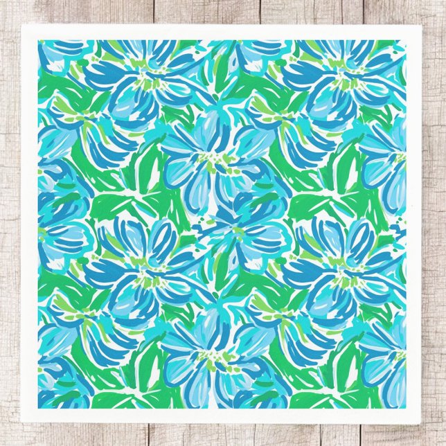 Servilleta De Papel Azul Floral Preppy / Fiesta de Flores Elegante (Subido por el creador)