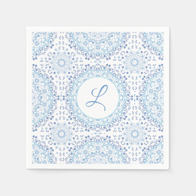 Servilleta de papel azul Mandala (Anverso)