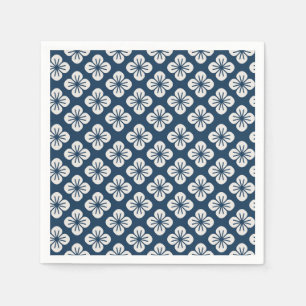 Servilleta De Papel Azul Marina Japonés Patrón Geométrico Floral Marfi