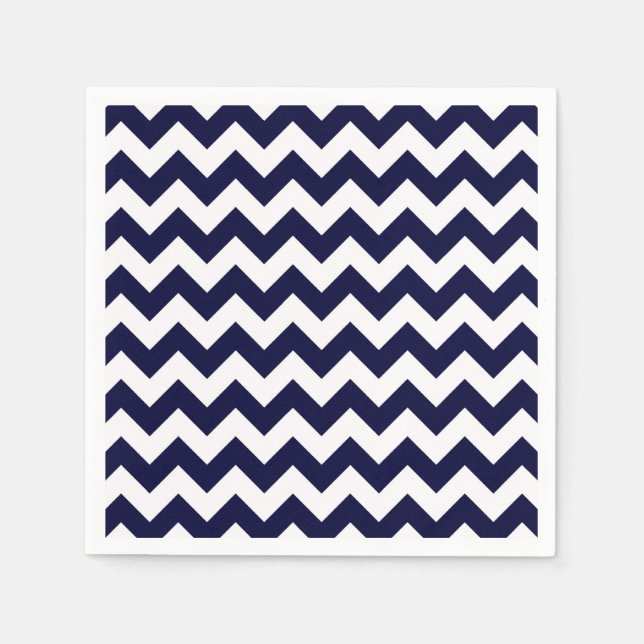 Servilleta De Papel Azul Marino Blanco Patrón Chevron Zig-Zag (Anverso)