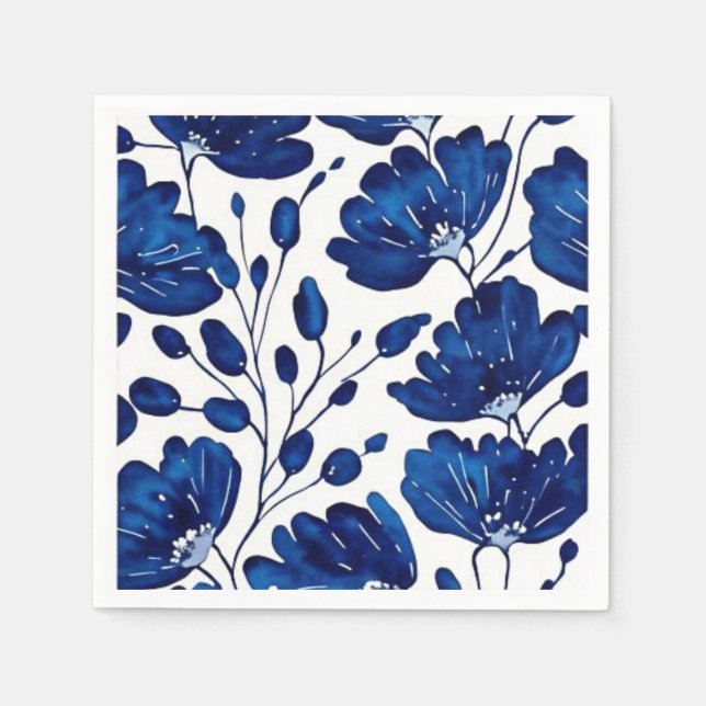Servilleta De Papel azul marino de flores azules (Anverso)