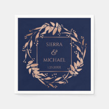 Azul Marino | Elegante Rosa Boda de Foliage de Oro