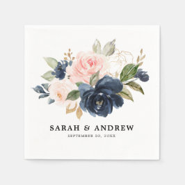 Servilleta De Papel Azul marino Rubor Rosa Rosa Botánico