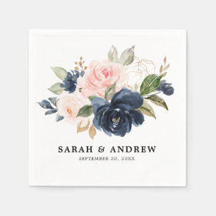 Servilleta De Papel Azul marino Rubor Rosa Rosa Botánico