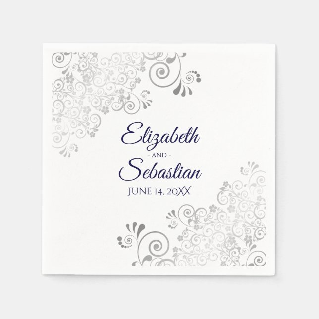 Servilleta De Papel Azul marino sobre paredes blancas de plata elegant (Anverso)