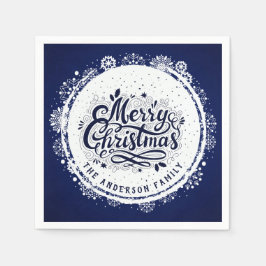 Servilleta De Papel Azul Marino y Blanco Minimalista Navidades Elegant