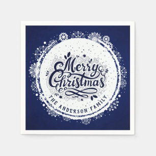 Servilleta De Papel Azul Marino y Blanco Minimalista Navidades Elegant