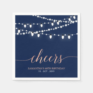 Servilleta De Papel Azul Marino y Rosa Dorado   Fiesta de Cumpleaños d