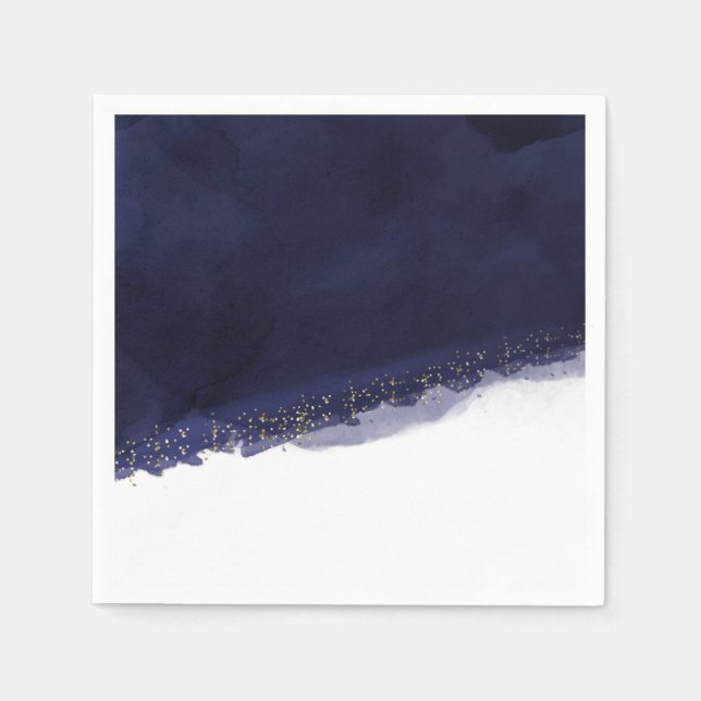 Servilleta De Papel Azul Naval Acuarela y Moderno Chic Elegante Dorado (Anverso)