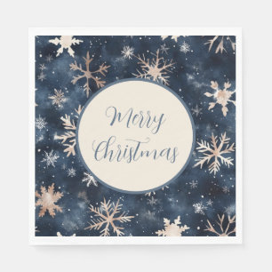 Servilleta De Papel Azul oscuro simple con copos de nieve