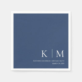 Servilleta De Papel Azul oscuro y Boda blanco-