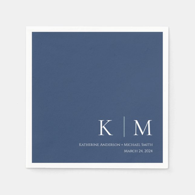 Servilleta De Papel Azul oscuro y Boda blanco- (Anverso)