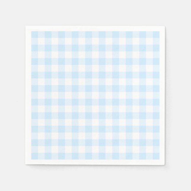 Servilleta De Papel Azul Pastel y Gingham Blanco (Anverso)