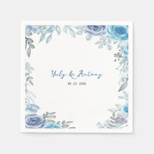 Servilleta De Papel Azul Pizarra Gris Suave Floral Acuarela Estética