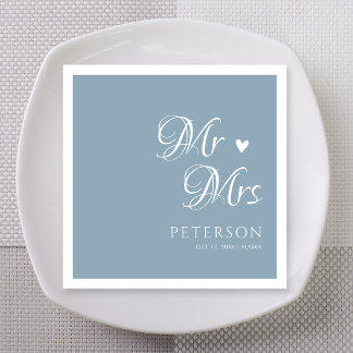 Servilleta De Papel Azul Polvoriento Corazón Boda Personalizada Sr. y