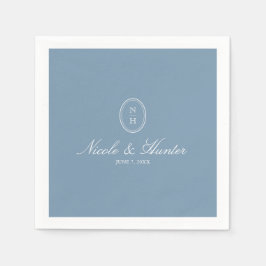 Servilleta De Papel Azul Polvoriento Cresta de Boda Monograma