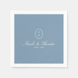 Servilleta De Papel Azul Polvoriento Cresta de Boda Monograma