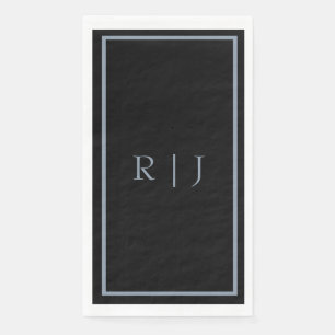 Servilleta De Papel Azul Polvoriento Letras de Monograma Negro Inicial