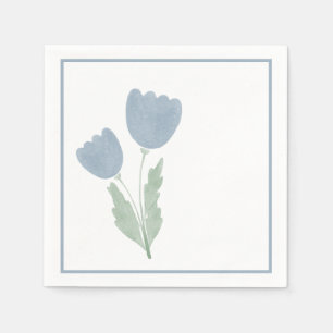 Servilleta De Papel Azul Polvoriento Simple Floral Acuarela