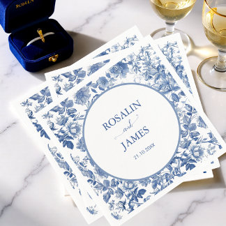 Servilleta De Papel Azul Polvoriento Toile Floral Boda Personalizada