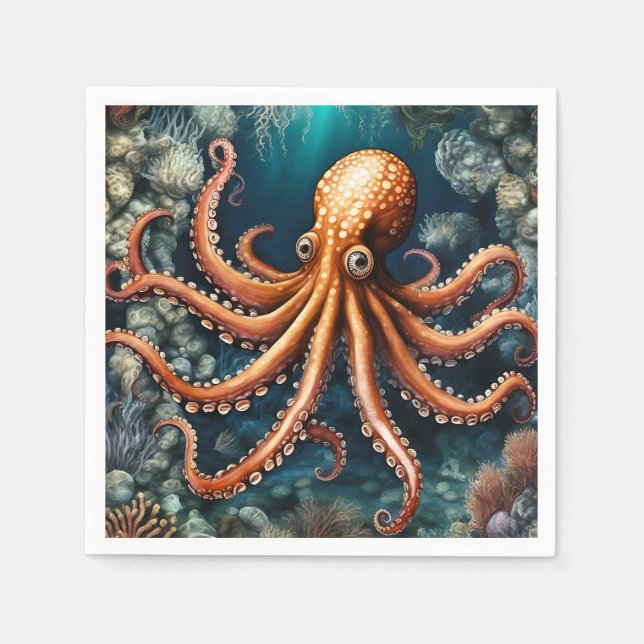 Servilleta De Papel Azul profundo del Octopus oceánico (Anverso)