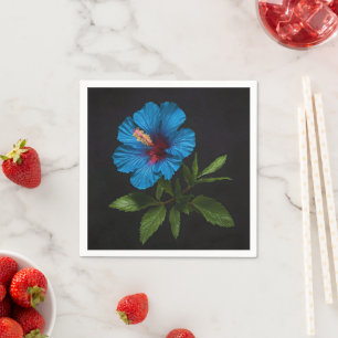 Servilleta De Papel "Azul radiante: Flor hibiscus sobre negro