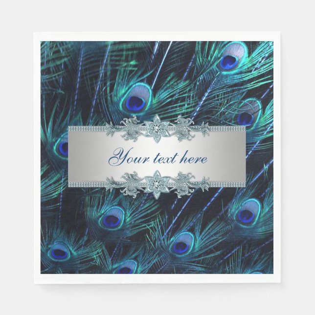 Servilleta De Papel Azul Real Pavo Real Plateado (Anverso)