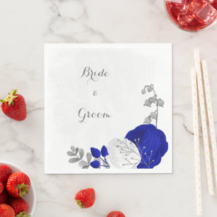 Servilleta De Papel azul real y flores blancas boda de plata