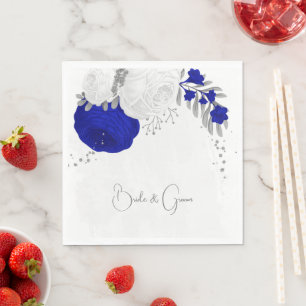 Servilleta De Papel azul real y flores blancas boda de plata