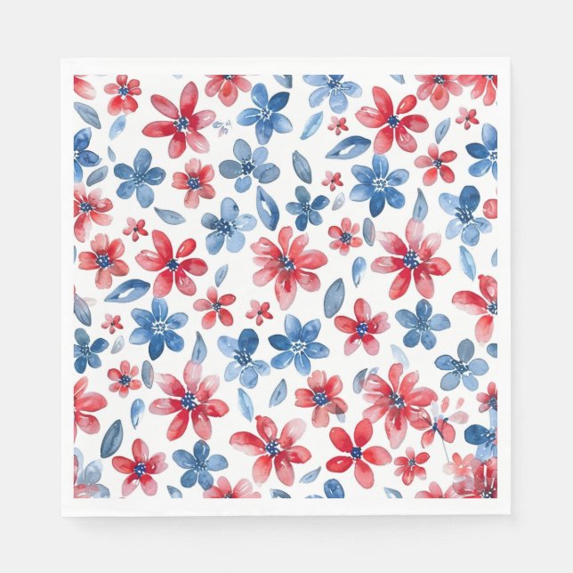 Servilleta De Papel Azul Rojo 4 de julio Napkin floral (Anverso)