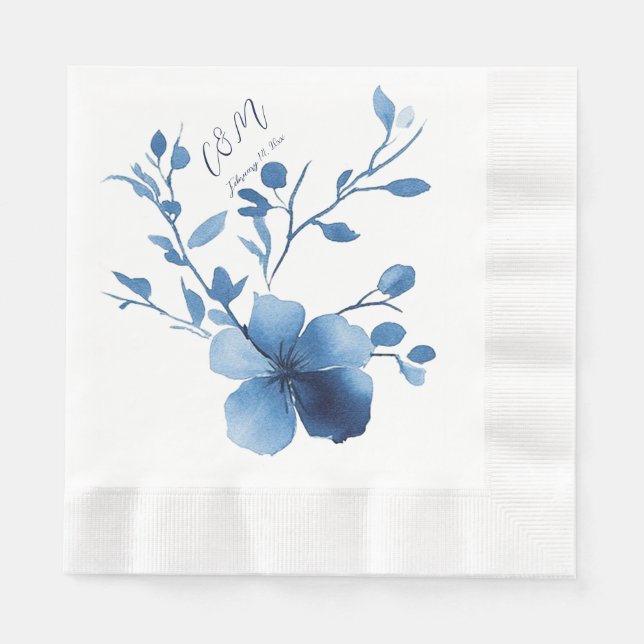 Servilleta De Papel Azul sobre azul, flor en flor (Anverso)
