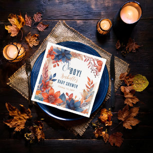 Servilleta De Papel Azul   Terracota Oh Boy Fall Floral Baby Shower
