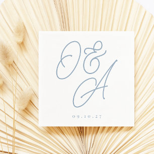 Servilleta De Papel Azul turbio Script Watermark Monogram Boda